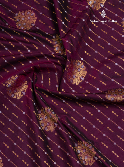 Dark Purple Semi Silk Saree With Contrast Pastel Blue Border