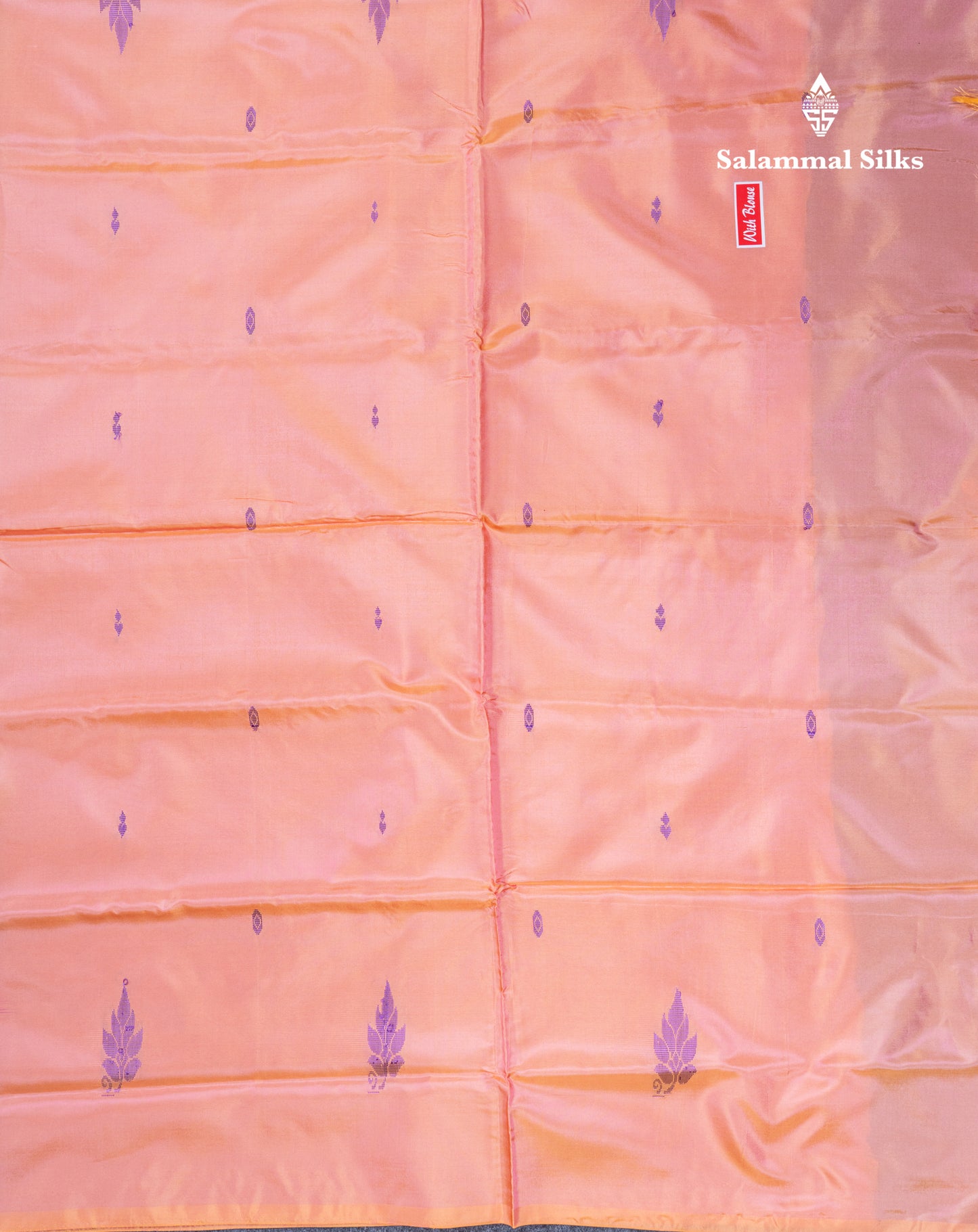 Dark Purple Banana Pinth Saree (Vaazhainaar Pattu) With Contrast Pinkish Peach Blouse