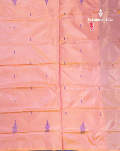 Dark Purple Banana Pinth Saree (Vaazhainaar Pattu) With Contrast Pinkish Peach Blouse