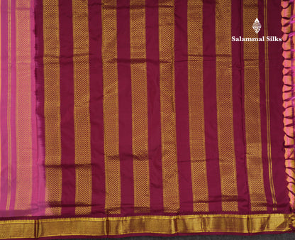 Beautiful Dual Tone Peach 9 Yards Pure Kanjivaram Silk Saree With (3.6inch) Magenta Border