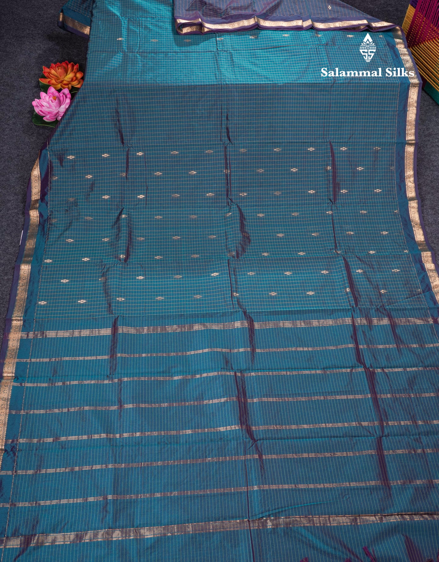 Mustard Yellow Checks With Butta Light Weight Semi Silk Saree With Small Border