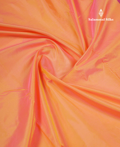 Beautiful Dual Tone Peach 9 Yards Pure Kanjivaram Silk Saree With (3.6inch) Magenta Border
