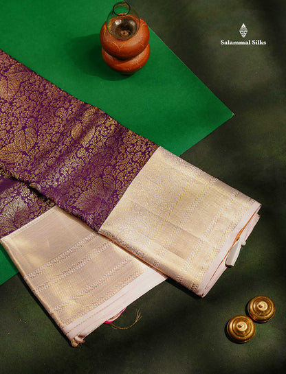 Beautiful Dark Purple Bridal Pure Kanjivaram Silk Saree With Contrast Light Pink Traditional Border
