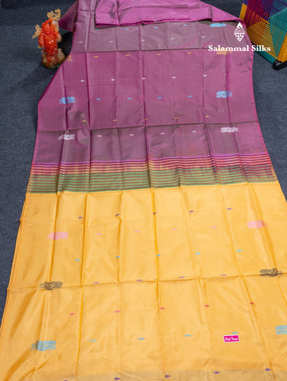 Magenta Banana Pinth Saree (Vaazhainaar Pattu) With Contrast Yellow Blouse
