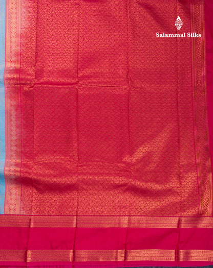 Sky Blue Tiny Zari Checks With Butta Semi Silk Saree With Contrast Pink Rettapet Border