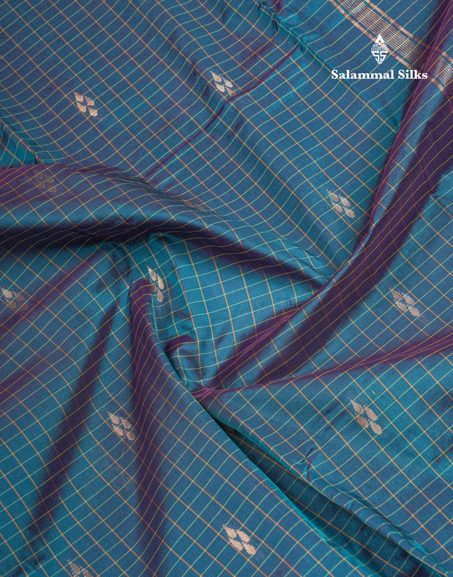 Mustard Yellow Checks With Butta Light Weight Semi Silk Saree With Small Border