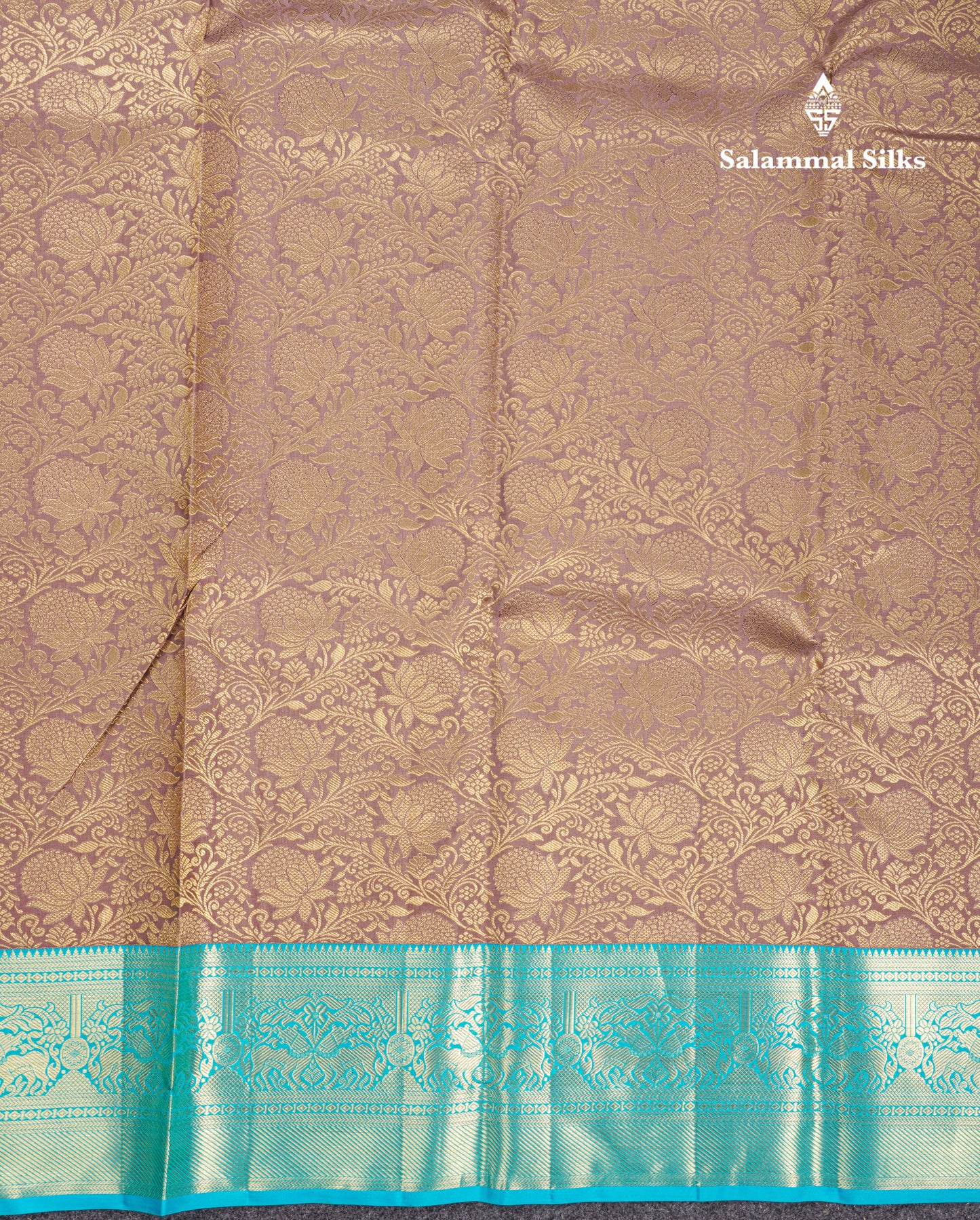 Beautiful Light Brown Bridal Pure Kanjivaram Silk Saree With Contrast Light Ramar Blue Border