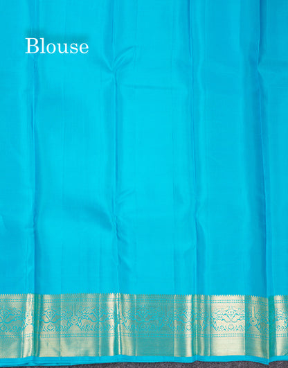 Beautiful Light Brown Bridal Pure Kanjivaram Silk Saree With Contrast Light Ramar Blue Border