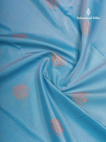Sky Blue Tiny Zari Checks With Butta Semi Silk Saree With Contrast Pink Rettapet Border