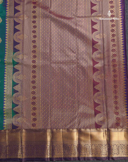 Semi Silk Saree - Dual Tone Green Colour Body With Contrast Dark Brown Traditional Evening Morning Border