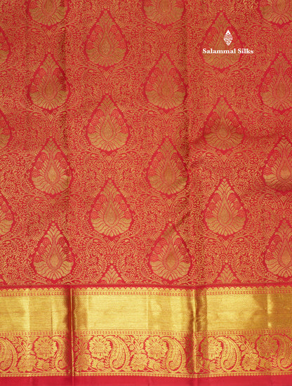 Beautiful Red Grand Bridal Pure Kanjivaram Silk Saree With Gold Zari Border