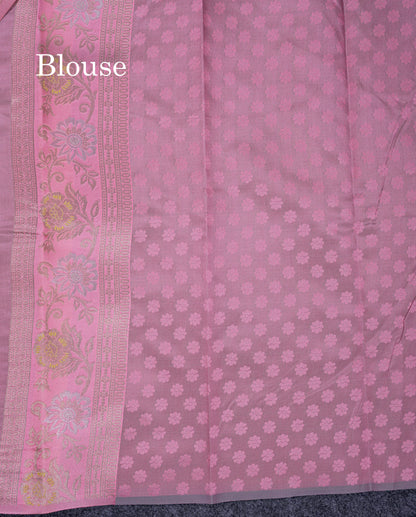 Beautiful Manthulir Green Semi Silk Saree With Contrast Light Pink Border