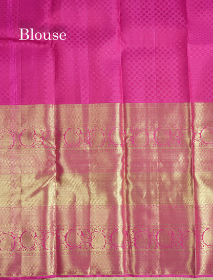 Beautiful Half White Pure Kanjivaram Silk Saree With Contrast Long Magenta Border