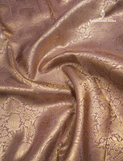 Beautiful Light Brown Bridal Pure Kanjivaram Silk Saree With Contrast Light Ramar Blue Border