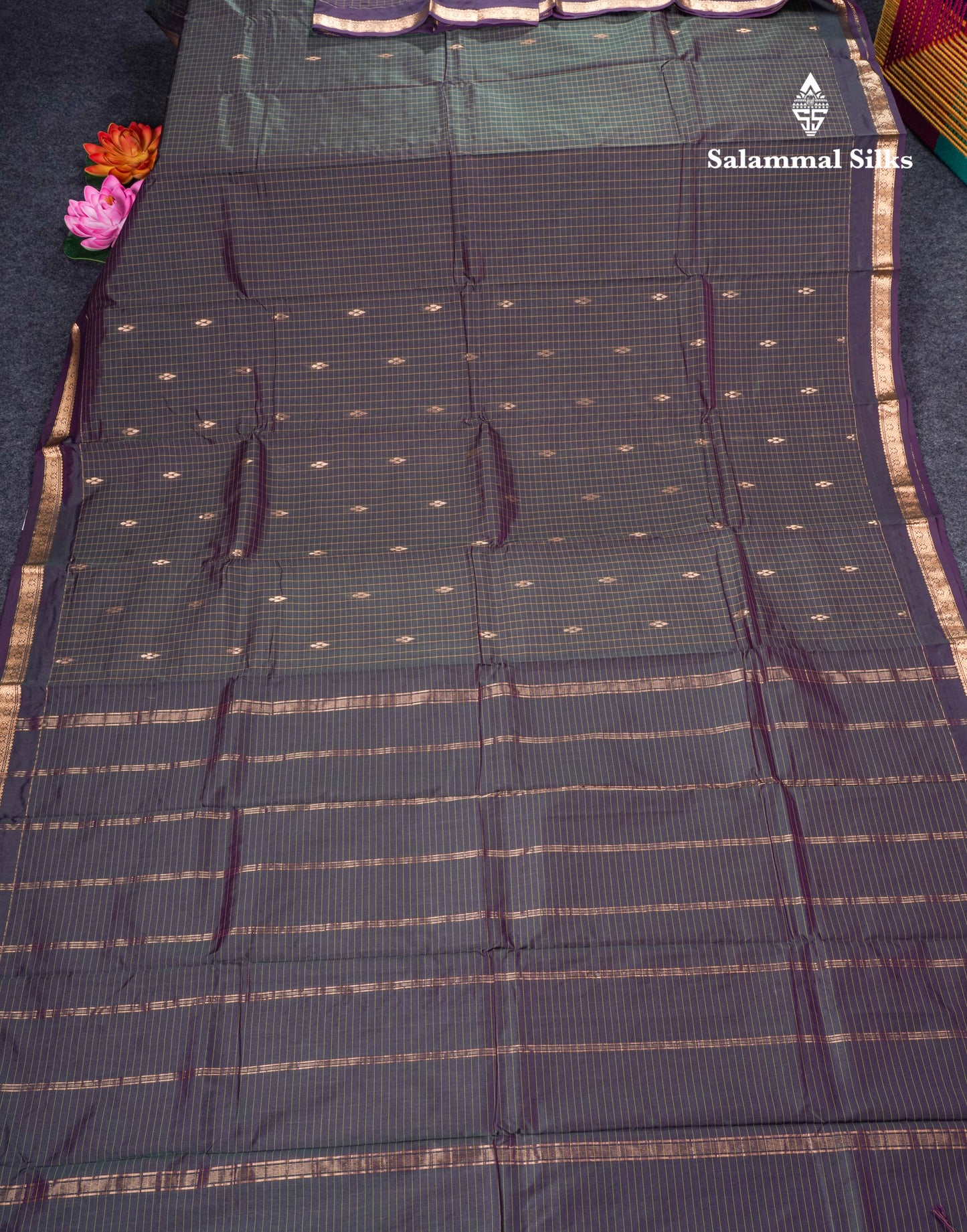 Mustard Yellow Checks With Butta Light Weight Semi Silk Saree With Small Border