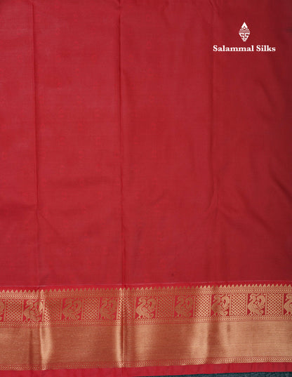 Bottle Green 1000 Buttas And Zari Checks Semi Silk Saree With Contrast Red Traditional Border
