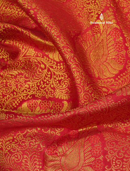 Beautiful Red Grand Bridal Pure Kanjivaram Silk Saree With Gold Zari Border