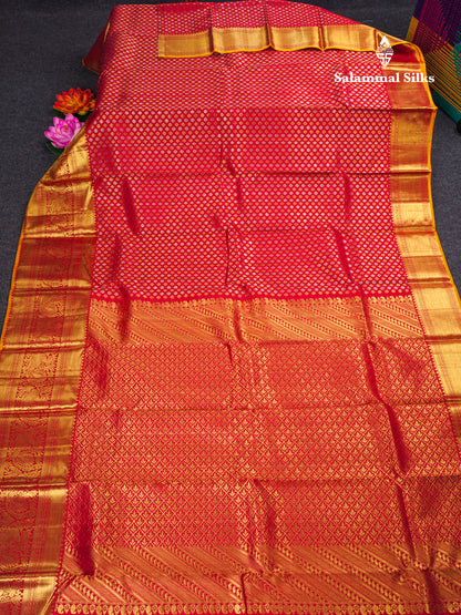 Beautiful Red Bridal Pure Kanjivaram Silk Saree With Traditional Self Border
