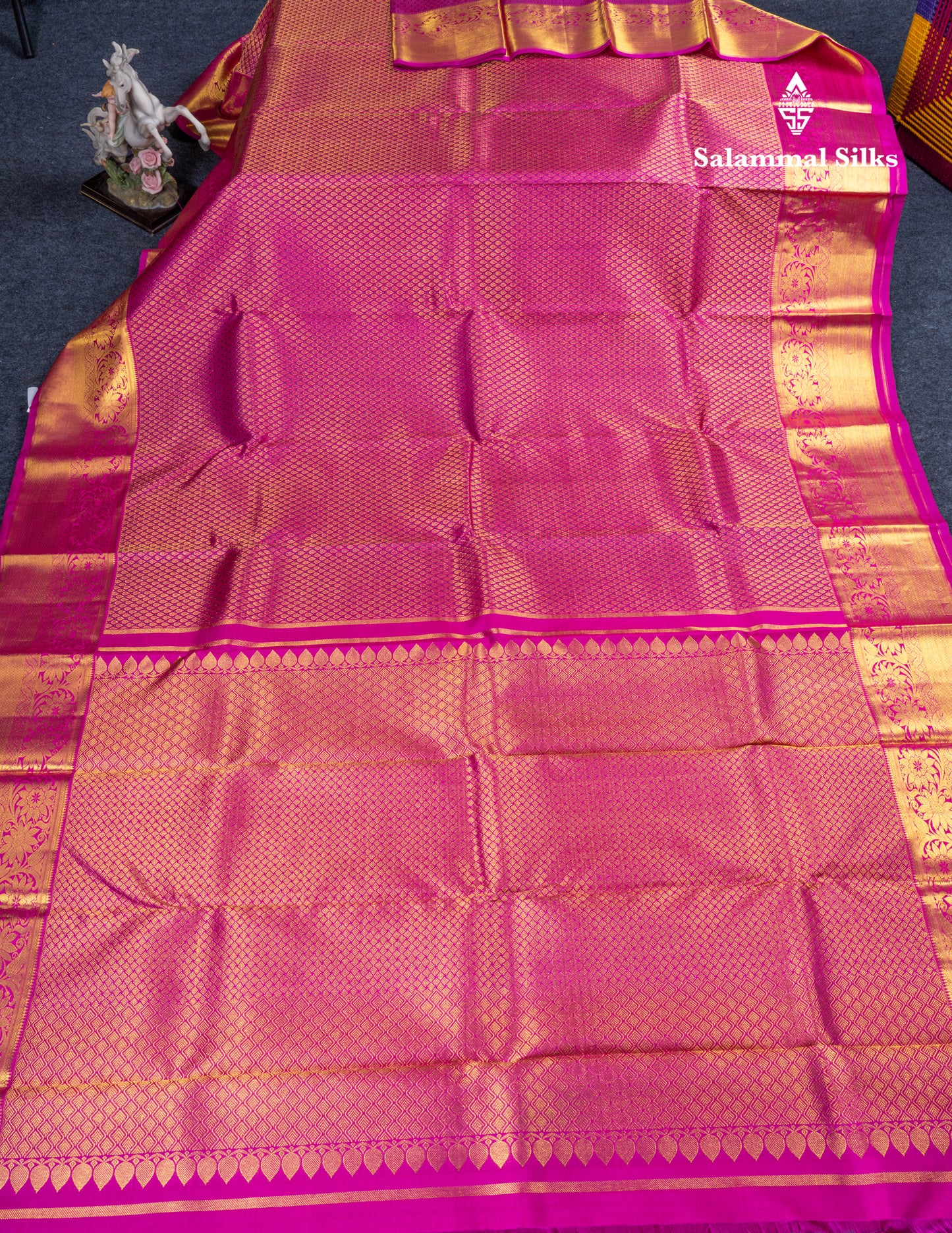 Magenta Pink Menakari Work Bridal Pure Kanjivaram Silk Saree With Traditional Border