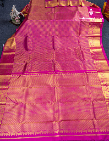 Magenta Pink Menakari Work Bridal Pure Kanjivaram Silk Saree With Traditional Border
