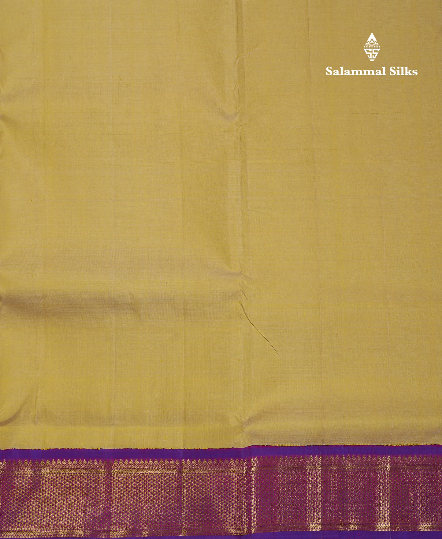 Korvai Beautiful Light Yellow 10 Yards Pure Silk Saree With (4.4 inch) Contrast Violet Traditional Border