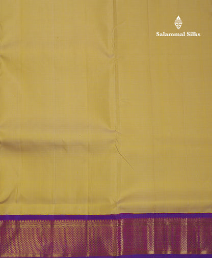 Korvai Beautiful Light Yellow 10 Yards Pure Silk Saree With (4.4 inch) Contrast Violet Traditional Border