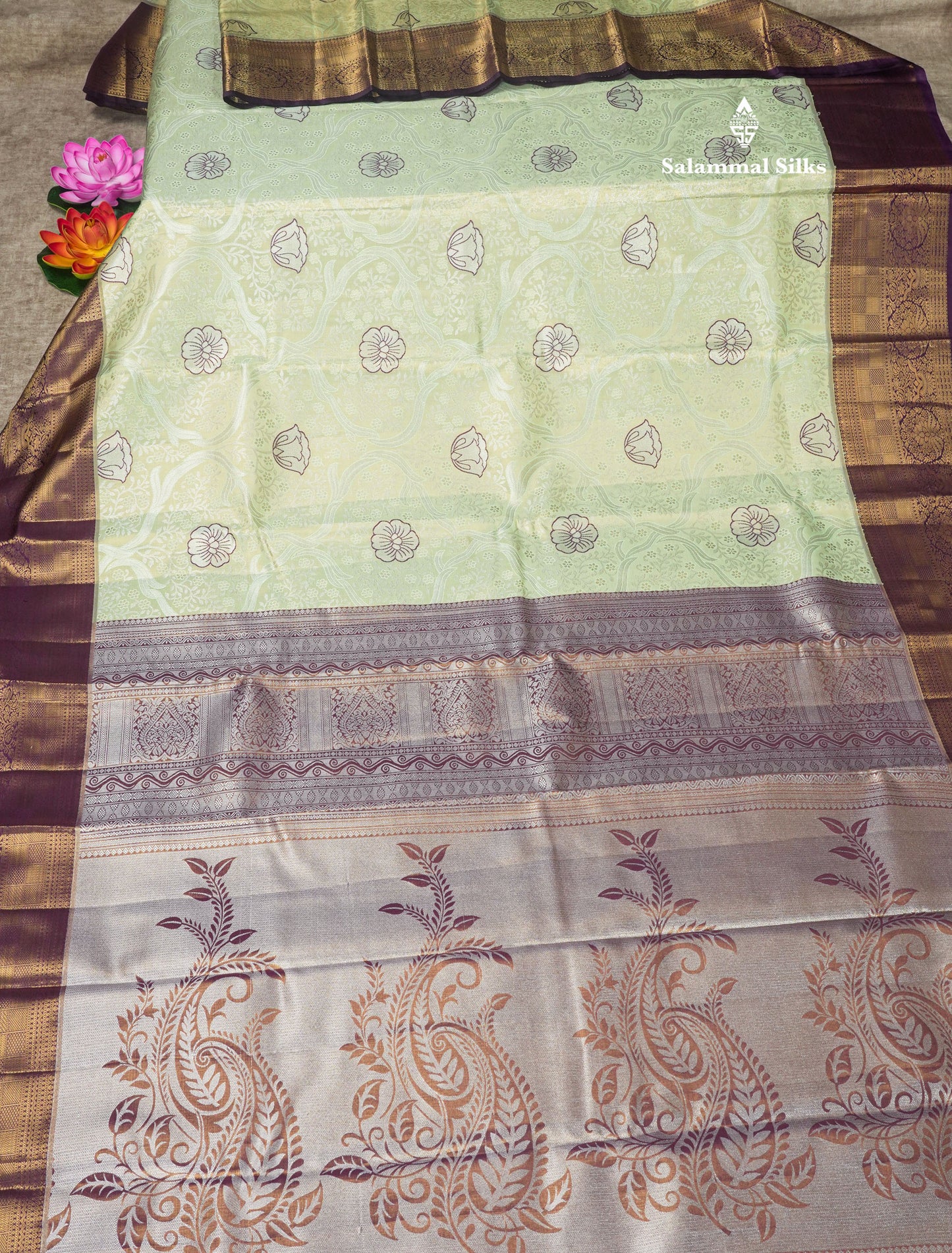 Light Pink Tissue Bridal Semi Silk Saree With Contrast Magenta Border