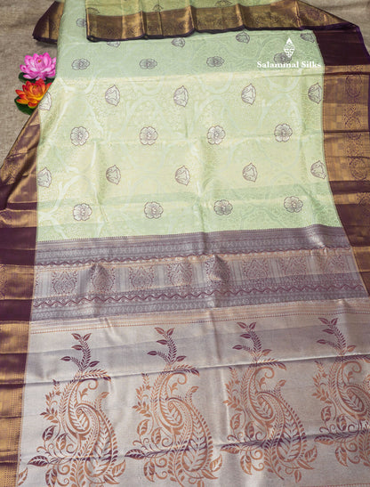 Light Pink Tissue Bridal Semi Silk Saree With Contrast Magenta Border