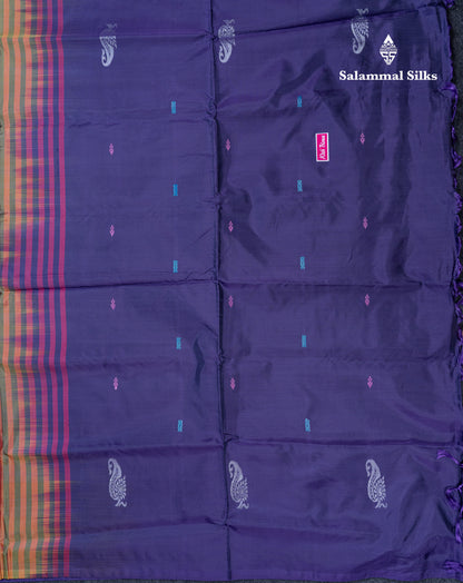 Dual Tone Pastel Blue Banana Pinth Saree (Vaazhainaar Pattu) With Contrast Dark Purple Blouse