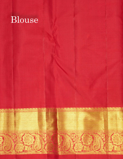 Beautiful Red Grand Bridal Pure Kanjivaram Silk Saree With Gold Zari Border