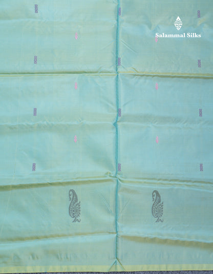 Dual Tone Pastel Blue Banana Pinth Saree (Vaazhainaar Pattu) With Contrast Dark Purple Blouse