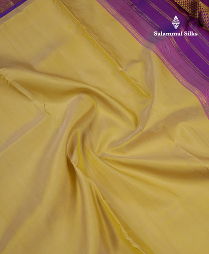 Korvai Beautiful Light Yellow 10 Yards Pure Silk Saree With (4.4 inch) Contrast Violet Traditional Border