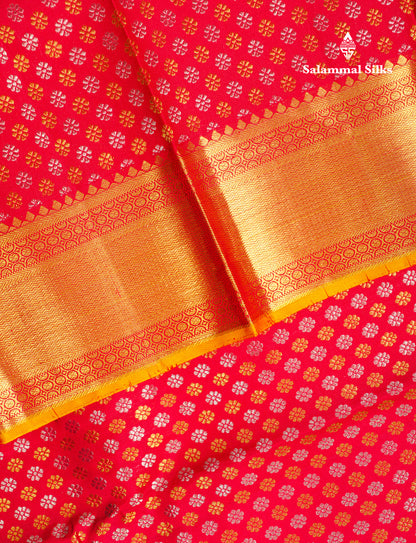 Beautiful Red Bridal Pure Kanjivaram Silk Saree With Traditional Self Border