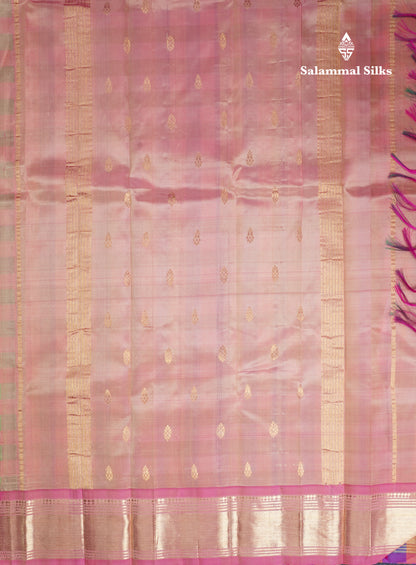 Multicolour Pure Kanjivaram Silk Saree With Contrast Pink One Side Border