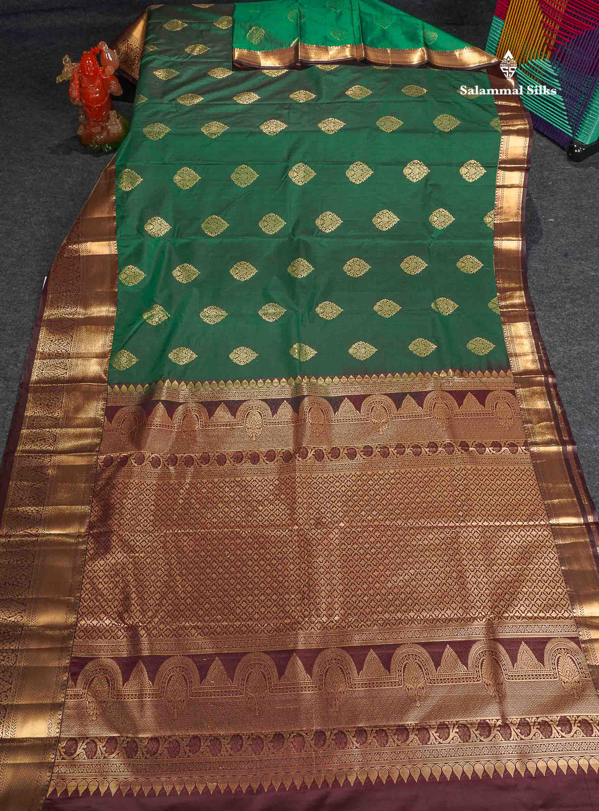 Semi Silk Saree - Dual Tone Green Colour Body With Contrast Dark Brown Traditional Evening Morning Border