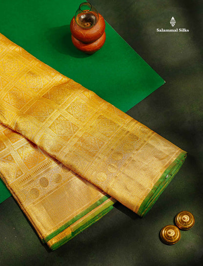 Kanjivaram Gold Colour 2G Zari Pure Silk Saree With Self Border