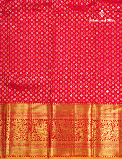 Beautiful Red Bridal Pure Kanjivaram Silk Saree With Traditional Self Border