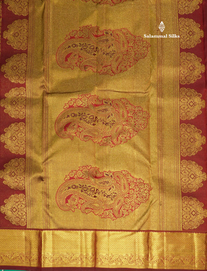 Dark Maroon Beautiful Bridal Pure Kanjivaram Silk Saree With Gold Zari Border