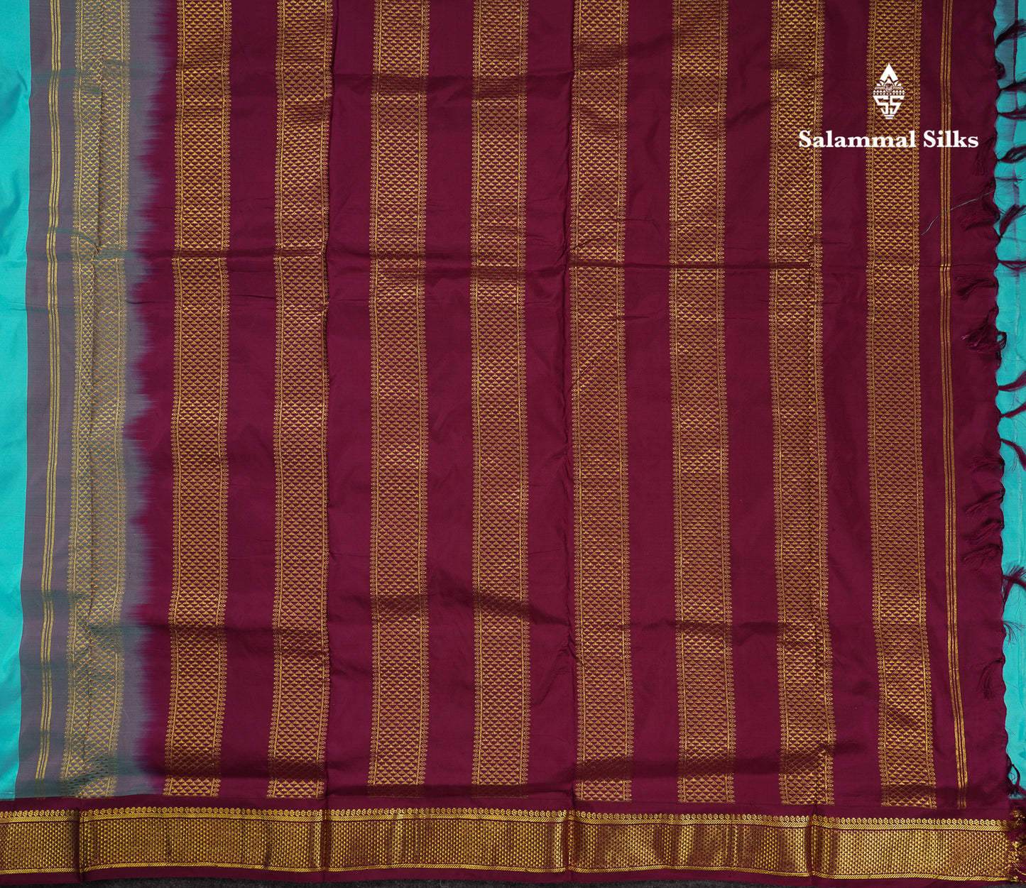 Beautiful Sky Blue 9 Yards Pure Kanjivaram Silk Saree With (3.5inch) Dark Magenta Border