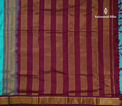 Beautiful Sky Blue 9 Yards Pure Kanjivaram Silk Saree With (3.5inch) Dark Magenta Border