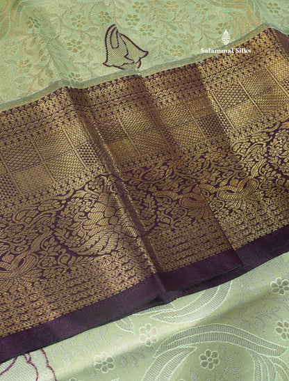 Light Pink Tissue Bridal Semi Silk Saree With Contrast Magenta Border