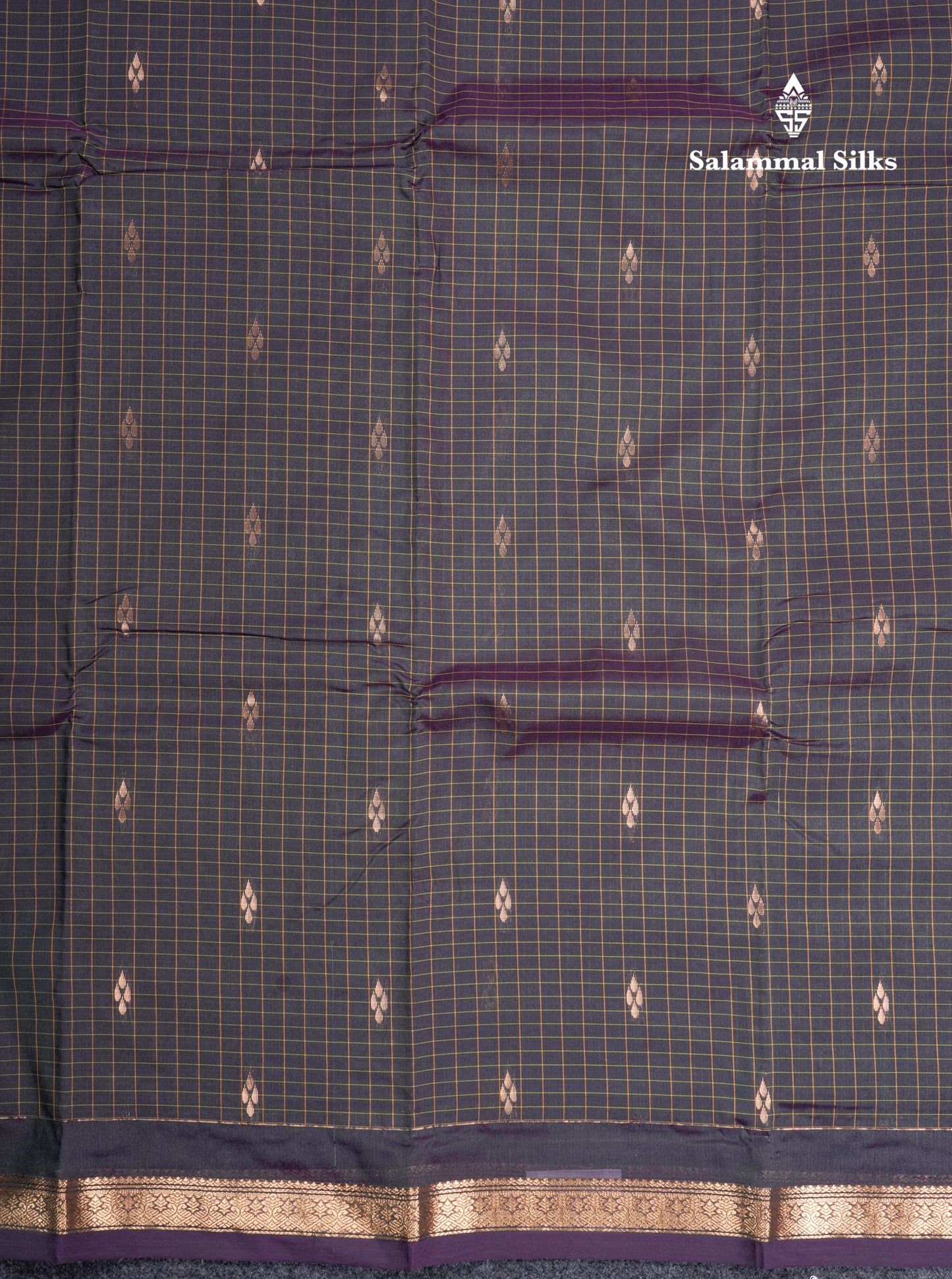 Mustard Yellow Checks With Butta Light Weight Semi Silk Saree With Small Border