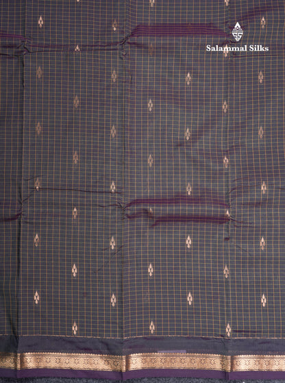 Mustard Yellow Checks With Butta Light Weight Semi Silk Saree With Small Border