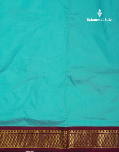 Beautiful Sky Blue 9 Yards Pure Kanjivaram Silk Saree With (3.5inch) Dark Magenta Border