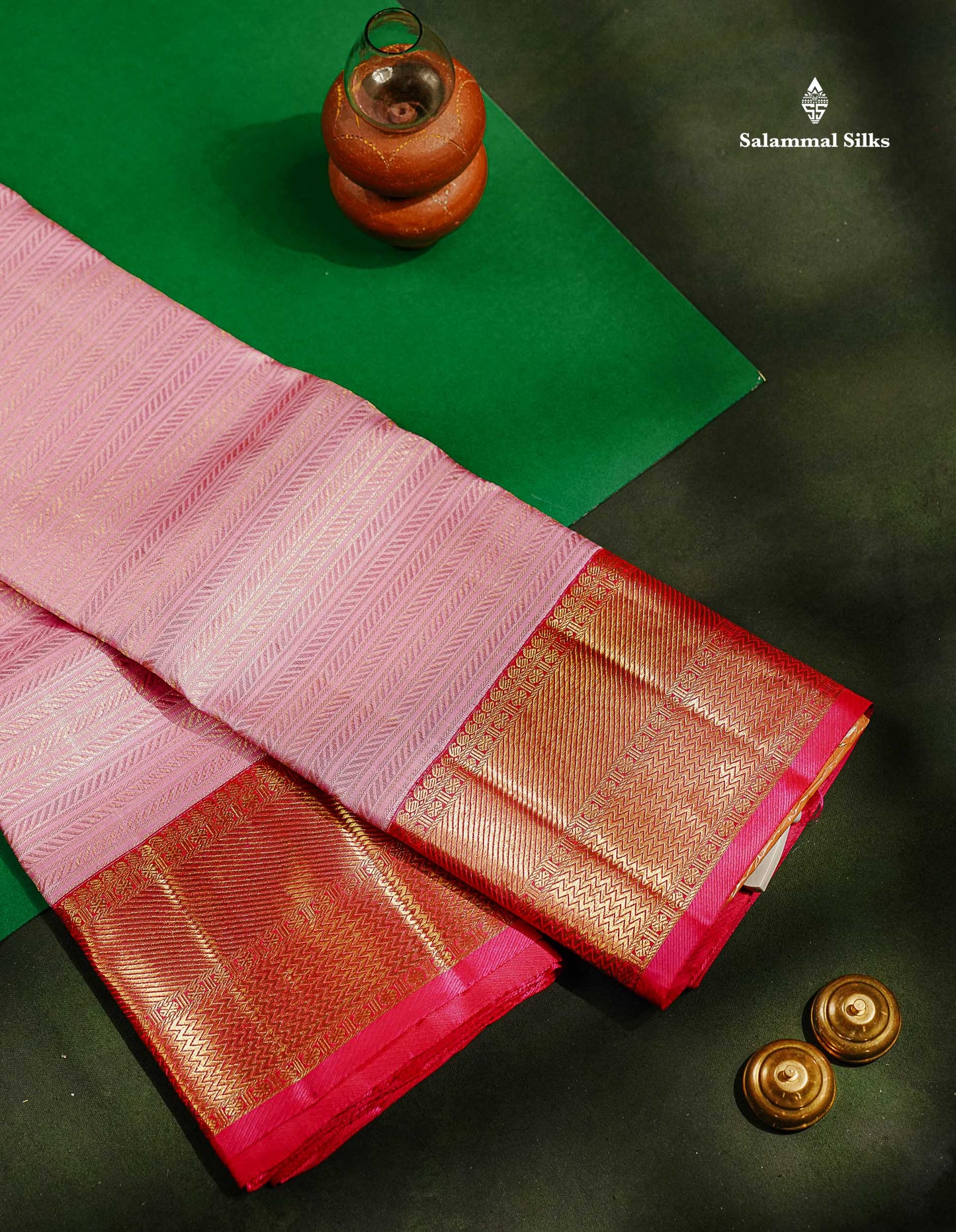 Light Pink Beautiful Bridal Pure Kanjivaram Silk Saree 2G Zari With Traditional Korvai Pink Border
