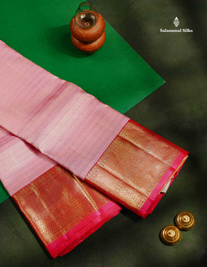 Light Pink Beautiful Bridal Pure Kanjivaram Silk Saree 2G Zari With Traditional Korvai Pink Border