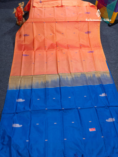 Orange Banana Pinth Saree (Vaazhainaar Pattu) With Contrast Royal Blue Blouse