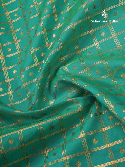 Bottle Green 1000 Buttas And Zari Checks Semi Silk Saree With Contrast Red Traditional Border