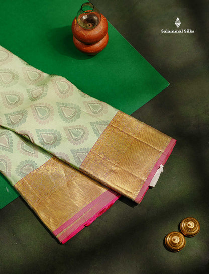 Beautiful Rexona Green Pure Kanjivaram Silk Saree WithTraditional Border