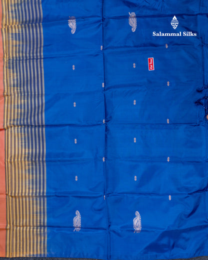 Orange Banana Pinth Saree (Vaazhainaar Pattu) With Contrast Royal Blue Blouse